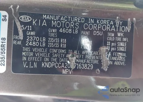 2011 Kia Sportage Ex z USA, uszkodzony, nr VIN KNDPCCA20B7163829